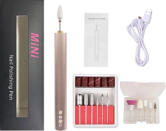 V&M Beauty- Nagelfrees - Elektrische Nagelvijl - Draadloos - Accu- Inclusief Opzetstukjes En Schuurrolletjes- Ros?goud - Image 7