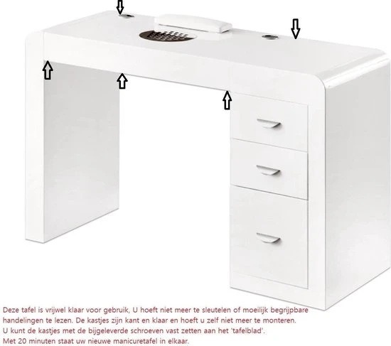 MEGA BEAUTY SHOP® MBS-3103 Manicuretafel Met Afzuiging - Rechts - Wit - Image 4