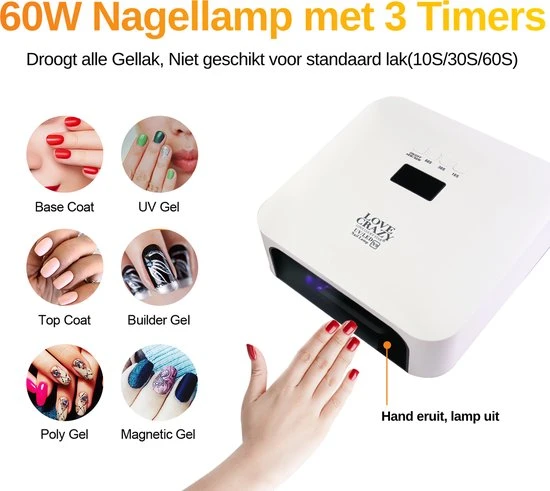 Love Crazy LoveCrazy 60W LED Nageldroger Voor Gelnagels - UV Lamp - Gellak Lamp - Wit - Image 4