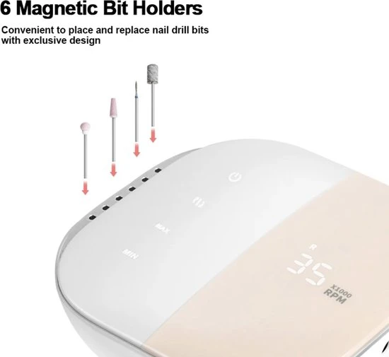 CACCIO? NAILS Victoria Nails Pro 2021 Goud/Roze Premium Electrische Nagelfrees - 35000RPM - Inclusief 4 Bitjes - Manicure /Pedicure Voeten En Handen - Electrische Nagelvijl - Acrylnagels - Gelnagels - Nepnagels - Professioneel - Image 7