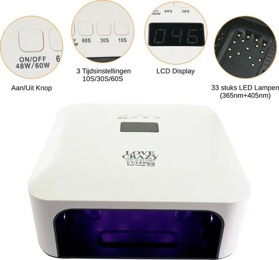 Love Crazy LoveCrazy 60W LED Nageldroger Voor Gelnagels - UV Lamp - Gellak Lamp - Wit - Image 3