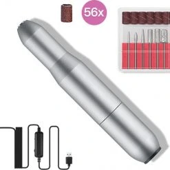 Zacro Elektrische Nagelfrees - 6 Nagelvijl Bitjes En 56 Schuurrolletjes - Manicure / Pedicure - Nagelverzorging - Manicure Nagel Freesmachine - Zilver