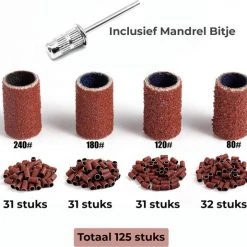 FOOCCA Nagelfrees Schuurrolletjes - Mix Set #80 #120 #180 #240 Grit / Grofheid - 125 Stuks