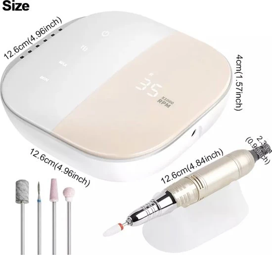 CACCIO? NAILS Victoria Nails Pro 2021 Goud/Roze Premium Electrische Nagelfrees - 35000RPM - Inclusief 4 Bitjes - Manicure /Pedicure Voeten En Handen - Electrische Nagelvijl - Acrylnagels - Gelnagels - Nepnagels - Professioneel - Image 4