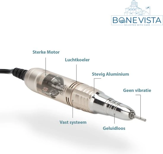Bone Vista Premium Elektrische Nagelfrees 35000RPM Inclusief 4 Bitjes - Pedicureset Electrisch Voeten/Handen - Nagel/Nail Drill Geschikt Voor Acrylnagels/Gelnagels/Kunstnagels - Met Touchscreen - Blauw - Image 5