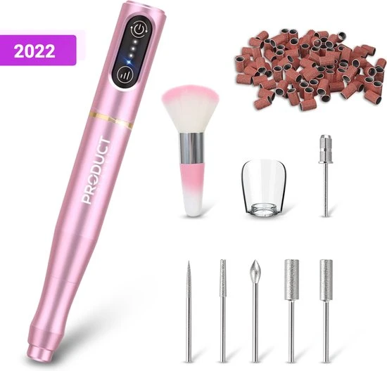 ProductPlanet Premium Draadloze Elektrische Nagelvijl Set 2022 - Nagelvijl Electrisch - Manicure En Pedicure Set - Electrische Nagelvijl - 60 Schuurrolletjes & 5 NagelFrees Bitjes - Roze