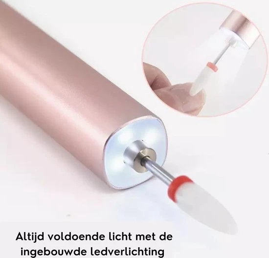 V&M Beauty- Nagelfrees - Elektrische Nagelvijl - Draadloos - Accu- Inclusief Opzetstukjes En Schuurrolletjes- Ros?goud - Image 4