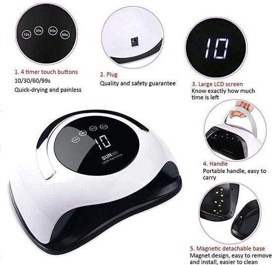 Merkloos Professionele Nagellamp LED-UV 120 Watt | Ingebouwde Timer-Gellak-Gelnagels-Salon-Nageldroger-Krachtig-Manicure | Gel Nagel Droger - 120W De Sterkste Nagellamp Op De Markt Geschikt Voor Elke Nagel, Sneller Droger Voor Gel Polish Nails - Image 5