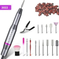 ProductPlanet Premium Elektrische Nagelvijl Set 2022 - Nagelvijl Electrisch - Manicure En Pedicure Set - Electrische Nagelvijl - 60 Schuurrolletjes & 11 NagelFrees Bitjes - Grijs / Zwart