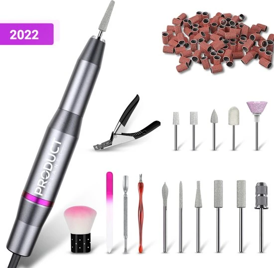 ProductPlanet Premium Elektrische Nagelvijl Set 2022 - Nagelvijl Electrisch - Manicure En Pedicure Set - Electrische Nagelvijl - 60 Schuurrolletjes & 11 NagelFrees Bitjes - Grijs / Zwart