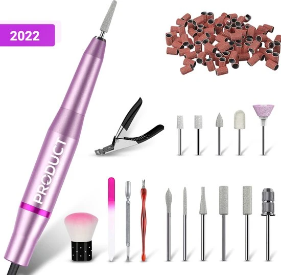 ProductPlanet Premium Elektrische Nagelvijl Set 2022 - Nagelvijl Electrisch - Manicure En Pedicure Set - Electrische Nagelvijl - 60 Schuurrolletjes & 11 NagelFrees Bitjes - Roze