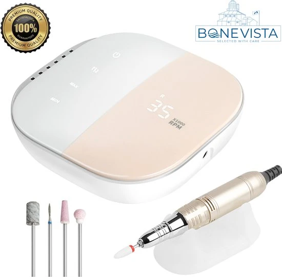 Bone Vista Premium Elektrische Nagelfrees 35000RPM Inclusief 4 Bitjes - Pedicureset Electrisch Voeten/Handen - Nagel/Nail Drill Geschikt Voor Acrylnagels/Gelnagels/Kunstnagels - Met Touchscreen - Pink