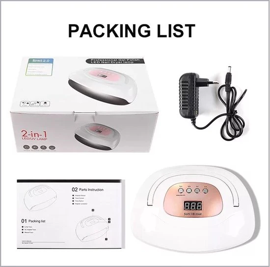 Nageldroger - SUN X8 Max - UV LED Lamp Nagels - 57 LED - Nagel - UV - LED Lamp - Nagellamp - Nail Dryer - Nagels - Salon - Professioneel - 2 Handen - 180 Watt - Model 2021 - Image 11