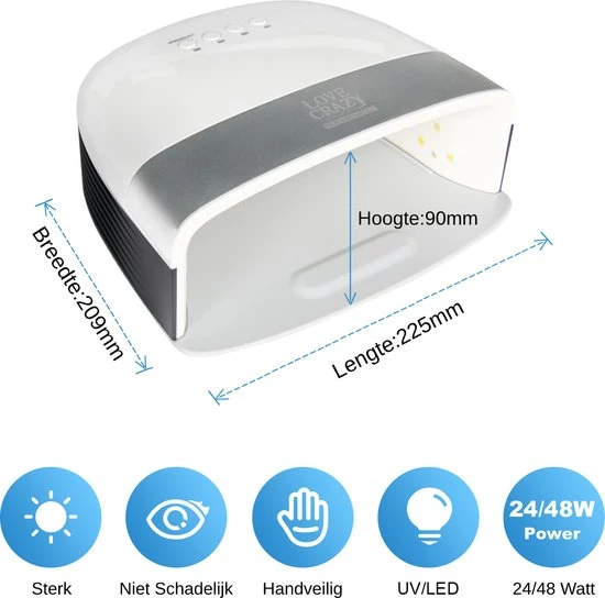Love Crazy LoveCrazy 48W LED Nageldroger Voor Gelnagels - UV Lamp - Gellak Lamp - Wit - Image 6