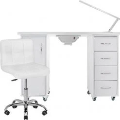 MEGA BEAUTY SHOP? Manicuretafel Met Werkstoel En Tafellamp 04 - Wit