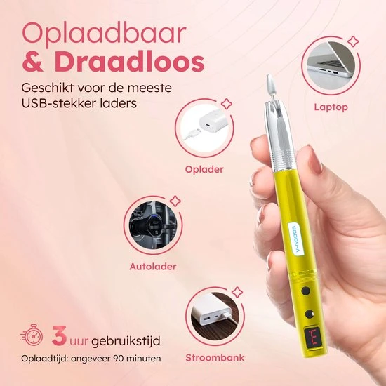 V-Goods Professionele Elektrische Nagelvijl - 11 Bitjes - Draadloos - Nagelfrees - Eelt Verwijderaar - Manicure / Pedicure - Image 8