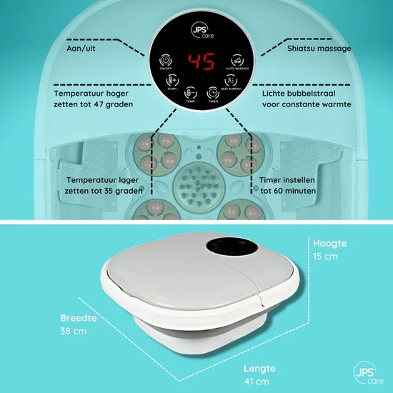 JPS Care? Voetenbad Met Elektrische Massage - Automatische Voetmassage - Instelbare Warmte Tot 47?C - Inklapbaar Met Draaghendel - Image 6