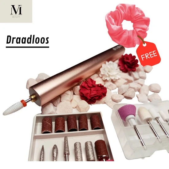 V&M Beauty- Nagelfrees - Elektrische Nagelvijl - Draadloos - Accu- Inclusief Opzetstukjes En Schuurrolletjes- Ros?goud