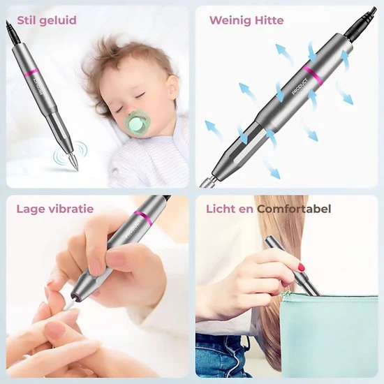 ProductPlanet Premium Elektrische Nagelvijl Set 2022 - Nagelvijl Electrisch - Manicure En Pedicure Set - Electrische Nagelvijl - 60 Schuurrolletjes & 11 NagelFrees Bitjes - Grijs / Zwart - Image 5