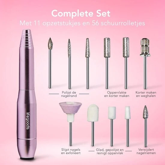 LifeGoods Elektrische Nagelfrees - 11 Nagelvijl Bitjes En 56 Schuurrolletjes - Manicure / Pedicure - Image 2