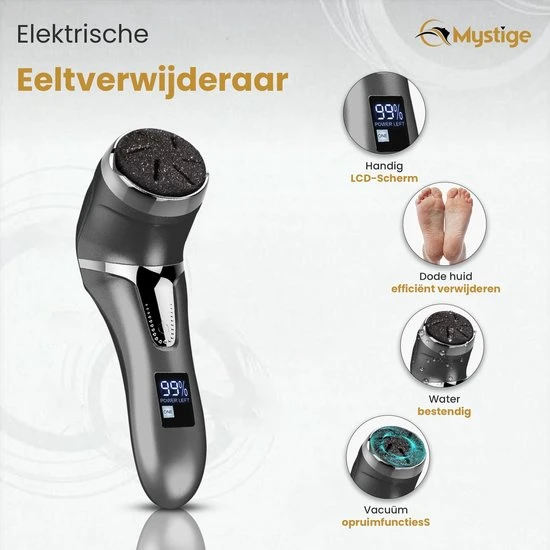 Mystige Elektrische Eelt Verwijderaar INCLUSIEF Voetvijl + 3 Rollen - Pedicure Apparaat - LCD-Scherm & Oplaadbaar - Eelt Vijl - Image 5