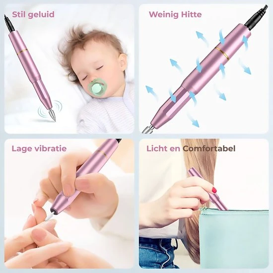 ProductPlanet Premium Elektrische Nagelvijl Set 2022 - Nagelvijl Electrisch - Manicure En Pedicure Set - Electrische Nagelvijl - 60 Schuurrolletjes & 11 NagelFrees Bitjes - Roze - Image 5