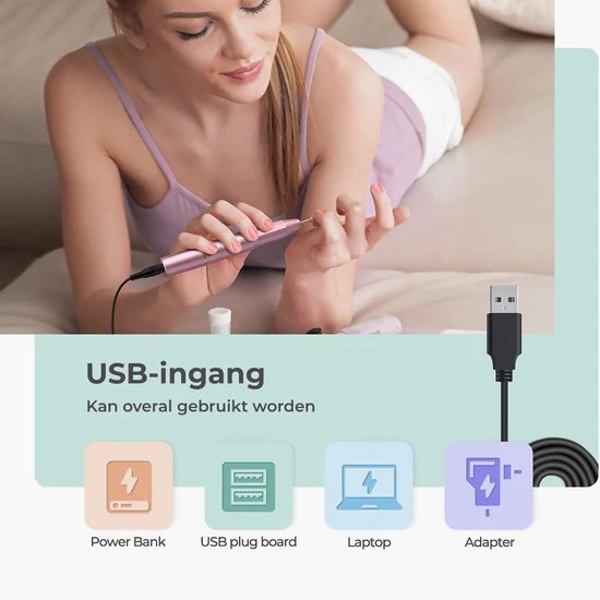 ProductPlanet Premium Elektrische Nagelvijl Set 2022 - Nagelvijl Electrisch - Manicure En Pedicure Set - Electrische Nagelvijl - 60 Schuurrolletjes & 11 NagelFrees Bitjes - Roze - Image 6