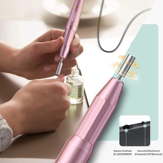 ProductPlanet Premium Elektrische Nagelvijl Set 2022 - Nagelvijl Electrisch - Manicure En Pedicure Set - Electrische Nagelvijl - 60 Schuurrolletjes & 11 NagelFrees Bitjes - Roze - Image 7