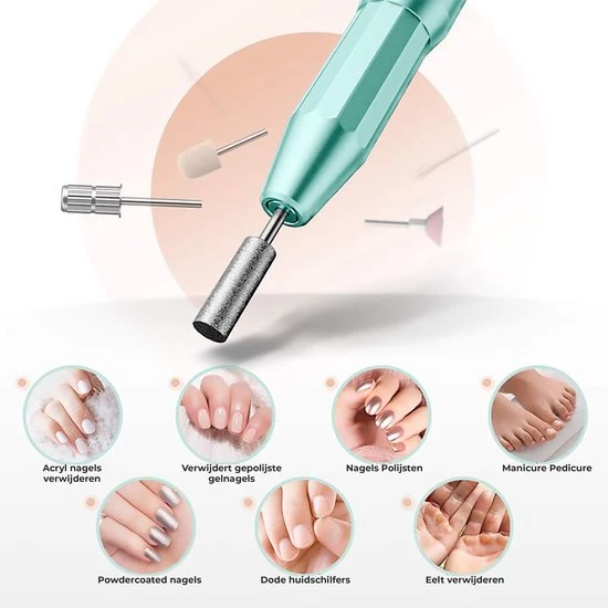 ProductPlanet Premium Elektrische Nagelvijl Set 2022 - Nagelvijl Electrisch - Manicure En Pedicure Set - Electrische Nagelvijl - 60 Schuurrolletjes & 11 NagelFrees Bitjes - Groen - Image 3