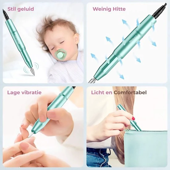 ProductPlanet Premium Elektrische Nagelvijl Set 2022 - Nagelvijl Electrisch - Manicure En Pedicure Set - Electrische Nagelvijl - 60 Schuurrolletjes & 11 NagelFrees Bitjes - Groen - Image 5