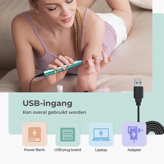 ProductPlanet Premium Elektrische Nagelvijl Set 2022 - Nagelvijl Electrisch - Manicure En Pedicure Set - Electrische Nagelvijl - 60 Schuurrolletjes & 11 NagelFrees Bitjes - Groen - Image 6