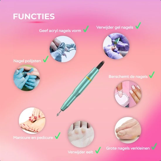 URGOODS Elektrische Nagelvijl - Nagelfrees - Manicure En Pedicure Set - Met Bitjes, Schuurrolletjes En Nagelknipper - Image 2