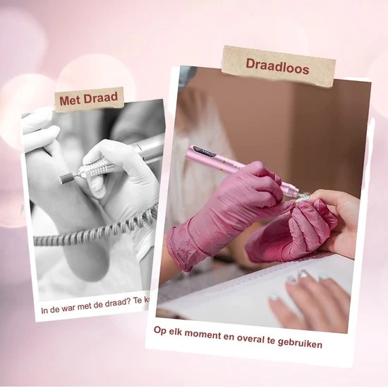 ProductPlanet Premium Draadloze Elektrische Nagelvijl Set 2022 - Nagelvijl Electrisch - Manicure En Pedicure Set - Electrische Nagelvijl - 60 Schuurrolletjes & 5 NagelFrees Bitjes - Roze - Image 5