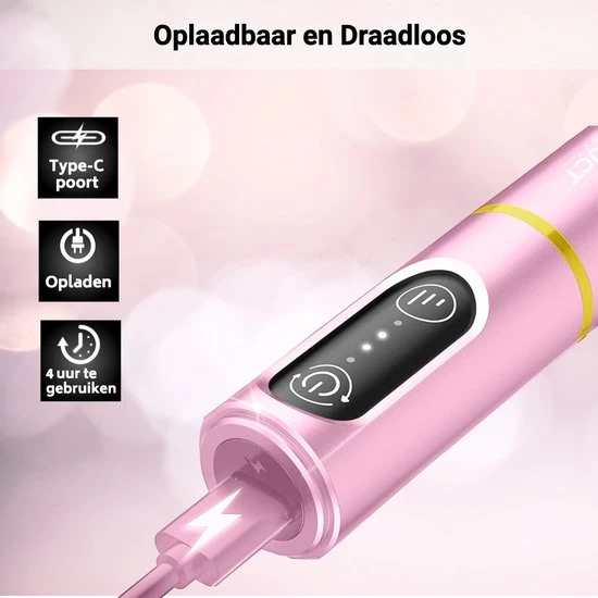 ProductPlanet Premium Draadloze Elektrische Nagelvijl Set 2022 - Nagelvijl Electrisch - Manicure En Pedicure Set - Electrische Nagelvijl - 60 Schuurrolletjes & 5 NagelFrees Bitjes - Roze - Image 8