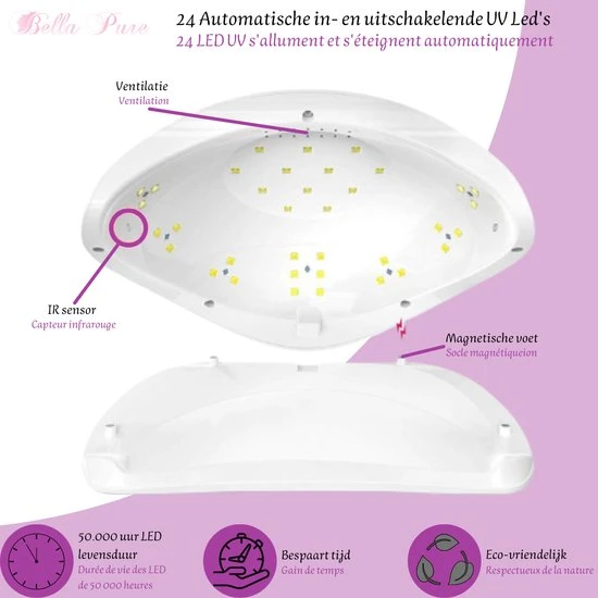 Bella Pure 48W Nageldroger - Vinger- En Teennagels - Bewegingssensor En Timer - 24 LED's - Image 2