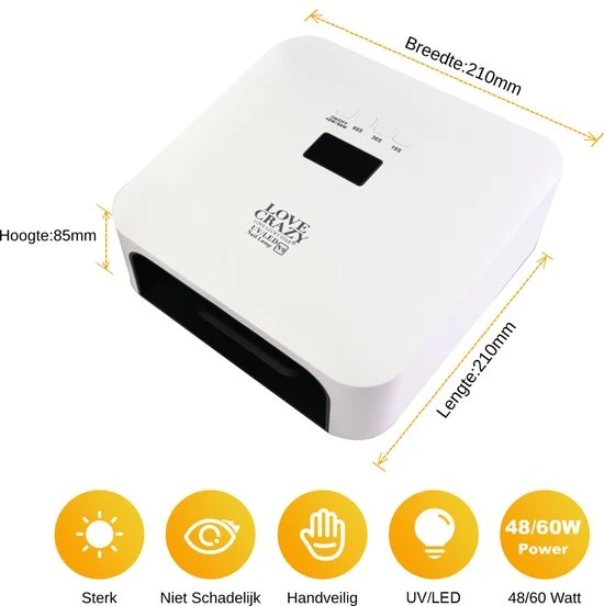 Love Crazy LoveCrazy 60W LED Nageldroger Voor Gelnagels - UV Lamp - Gellak Lamp - Wit - Image 6