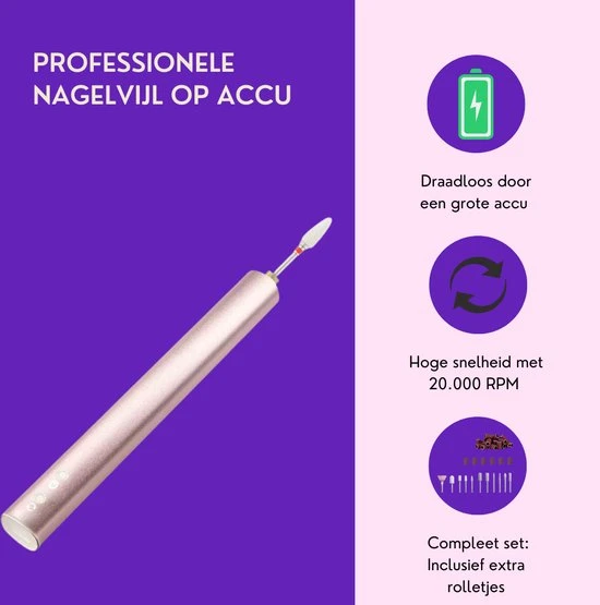 V&M Beauty- Nagelfrees - Elektrische Nagelvijl - Draadloos - Accu- Inclusief Opzetstukjes En Schuurrolletjes- Ros?goud - Image 5