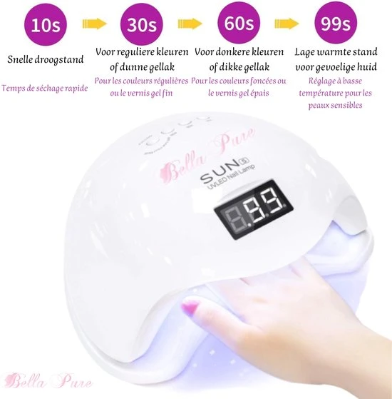 Bella Pure 48W Nageldroger - Vinger- En Teennagels - Bewegingssensor En Timer - 24 LED's - Image 4