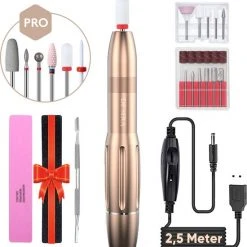De Sera Elektrische Nagelvijl - Nagelfrees 21-delige Set Met Professionele Nail Bits En Extra Lang Snoer - 20.000 RPM - Goud
