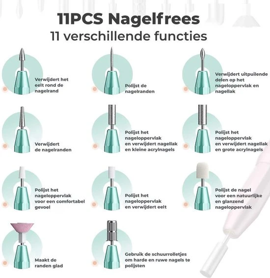 ProductPlanet Premium Elektrische Nagelvijl Set 2022 - Nagelvijl Electrisch - Manicure En Pedicure Set - Electrische Nagelvijl - 60 Schuurrolletjes & 11 NagelFrees Bitjes - Groen - Image 2