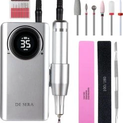 De Sera Elektrische Nagelvijl Draadloos - Draadloze Nagelfrees - 35.000 RPM - Incl. Professionele Keramische Nail Bits - Zilver