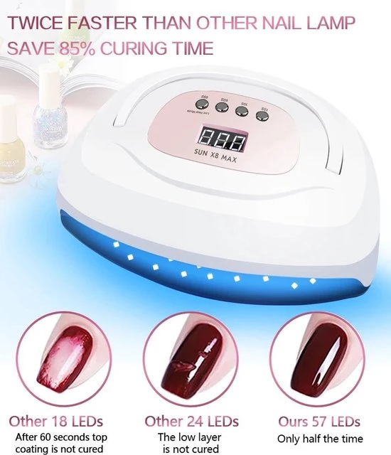 Nageldroger - SUN X8 Max - UV LED Lamp Nagels - 57 LED - Nagel - UV - LED Lamp - Nagellamp - Nail Dryer - Nagels - Salon - Professioneel - 2 Handen - 180 Watt - Model 2021 - Image 14