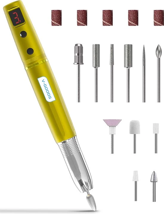 V-Goods Professionele Elektrische Nagelvijl - 11 Bitjes - Draadloos - Nagelfrees - Eelt Verwijderaar - Manicure / Pedicure