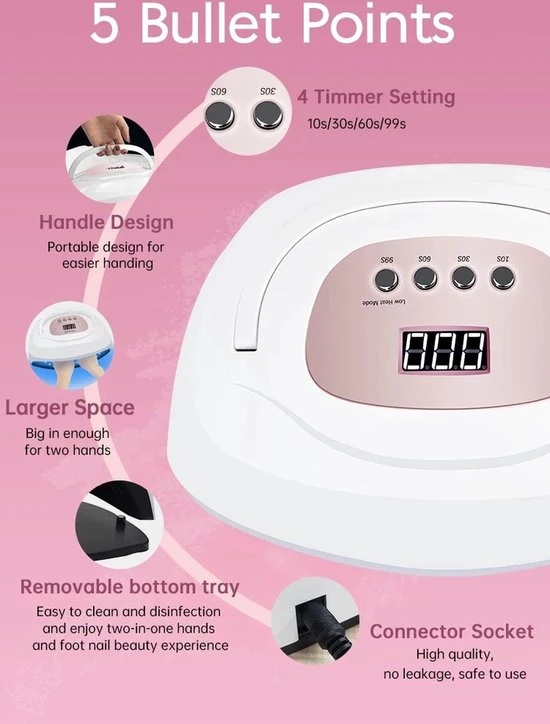 Nageldroger - SUN X8 Max - UV LED Lamp Nagels - 57 LED - Nagel - UV - LED Lamp - Nagellamp - Nail Dryer - Nagels - Salon - Professioneel - 2 Handen - 180 Watt - Model 2021 - Image 7