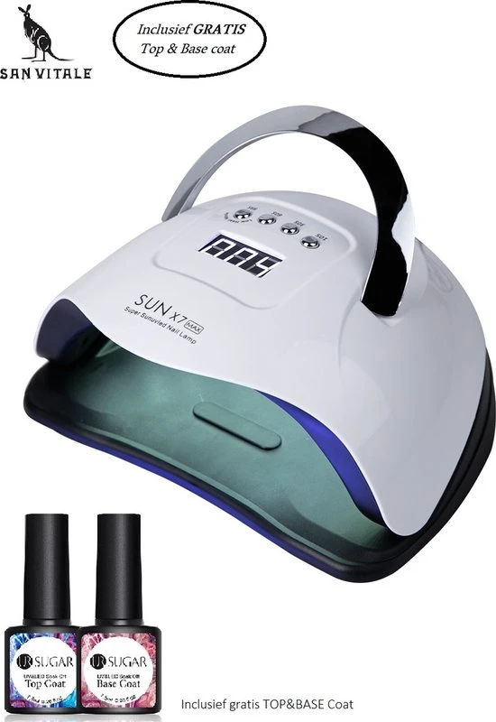 San Vitale? - Professionele UV-LED Nageldroger Lamp - Premium LED Nagellamp - Nagellak Lamp - Nagel LED Lamp - Salon Kwaliteit 150 Watt LED - Sun X7 Max - Nagellak Droger - Gellak Nagels - Smart Sensor - 59 Leds - INCLUSIEF GRATIS Base&Topcoat - Wit