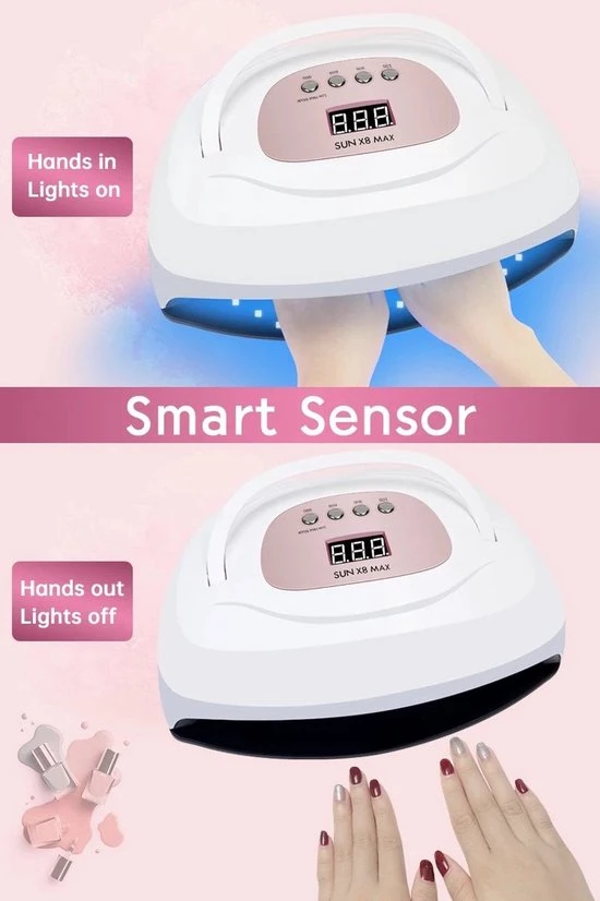 Nageldroger - SUN X8 Max - UV LED Lamp Nagels - 57 LED - Nagel - UV - LED Lamp - Nagellamp - Nail Dryer - Nagels - Salon - Professioneel - 2 Handen - 180 Watt - Model 2021 - Image 4